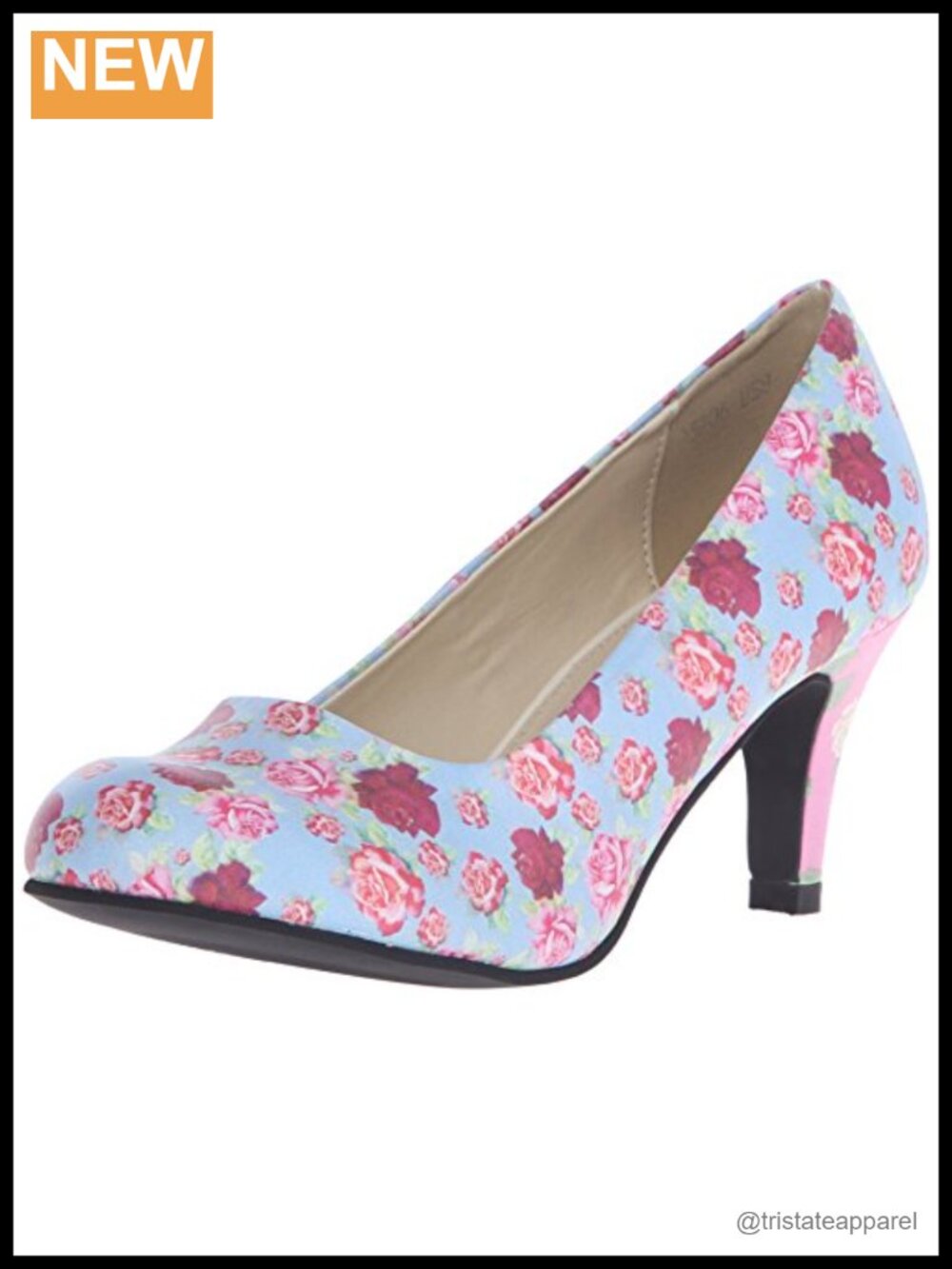 Floral Anti-Pop Heel Dress Pump Round Toe 3-Inch Vegan Pump
